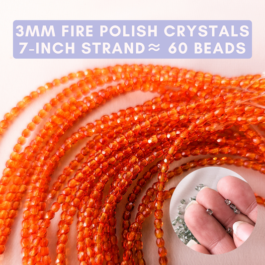 Fire Opal - 3mm - 7 inch Strand - Fire Polish Faceted Crystals