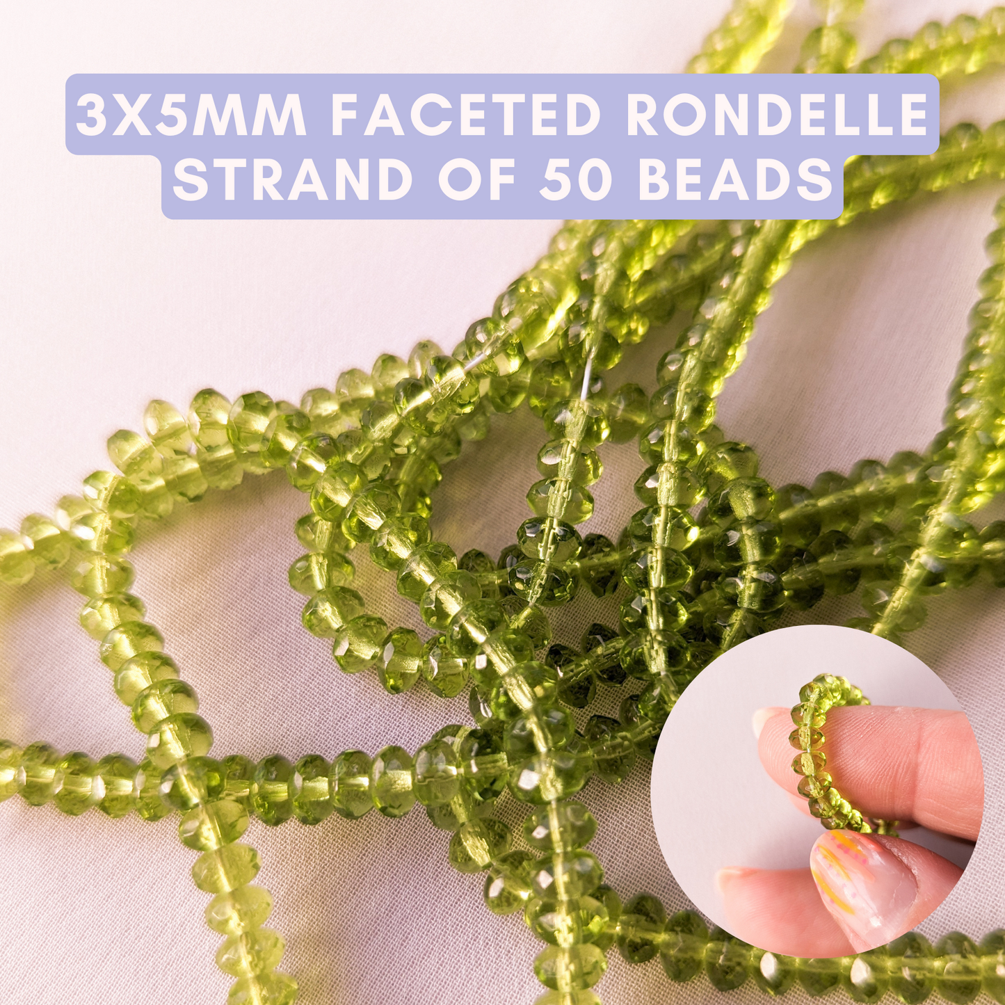Olive Green - 3x5mm - Faceted Rondelle - Strand of 50